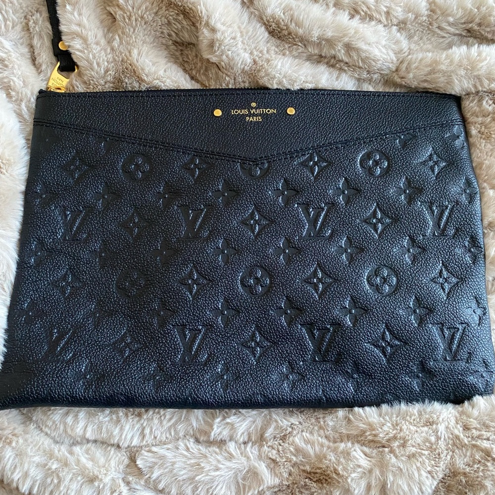 Louis Vuitton Black Clutch with Embossed Monogram Design